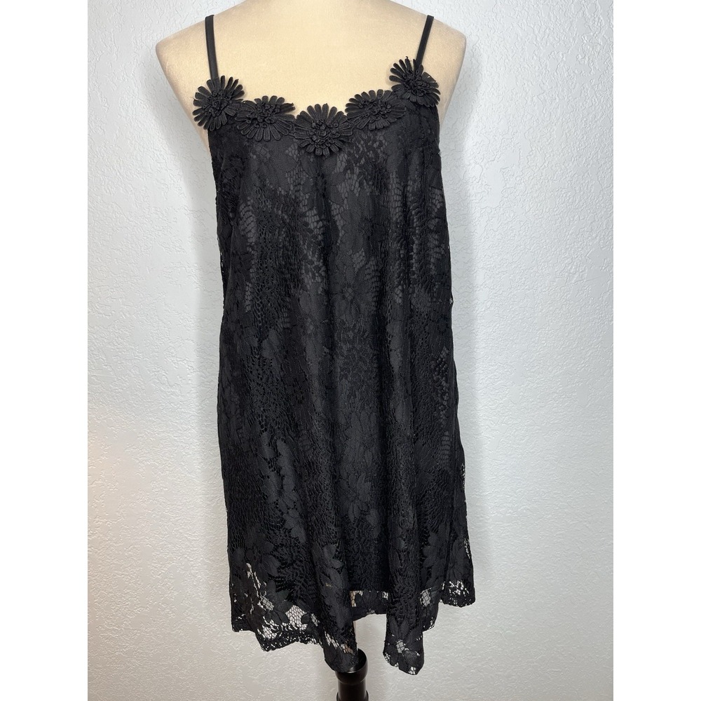 Loveriche‎ Black Floral Appliqué Lace Womens Sexy Sleeveless Dress S